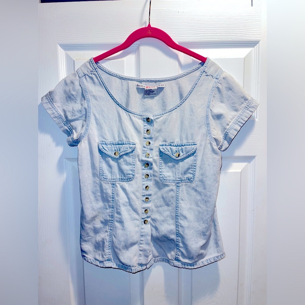 Light Blue Denim women’s button up shirt